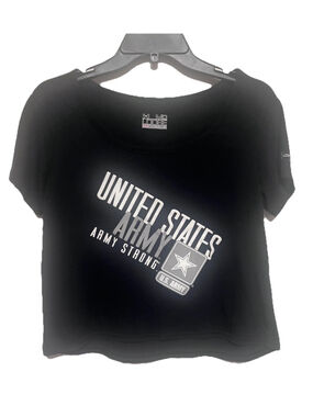 Army Strong Under Armour Crop T-Shirt Women’s Medium Black Loose Athletic Top